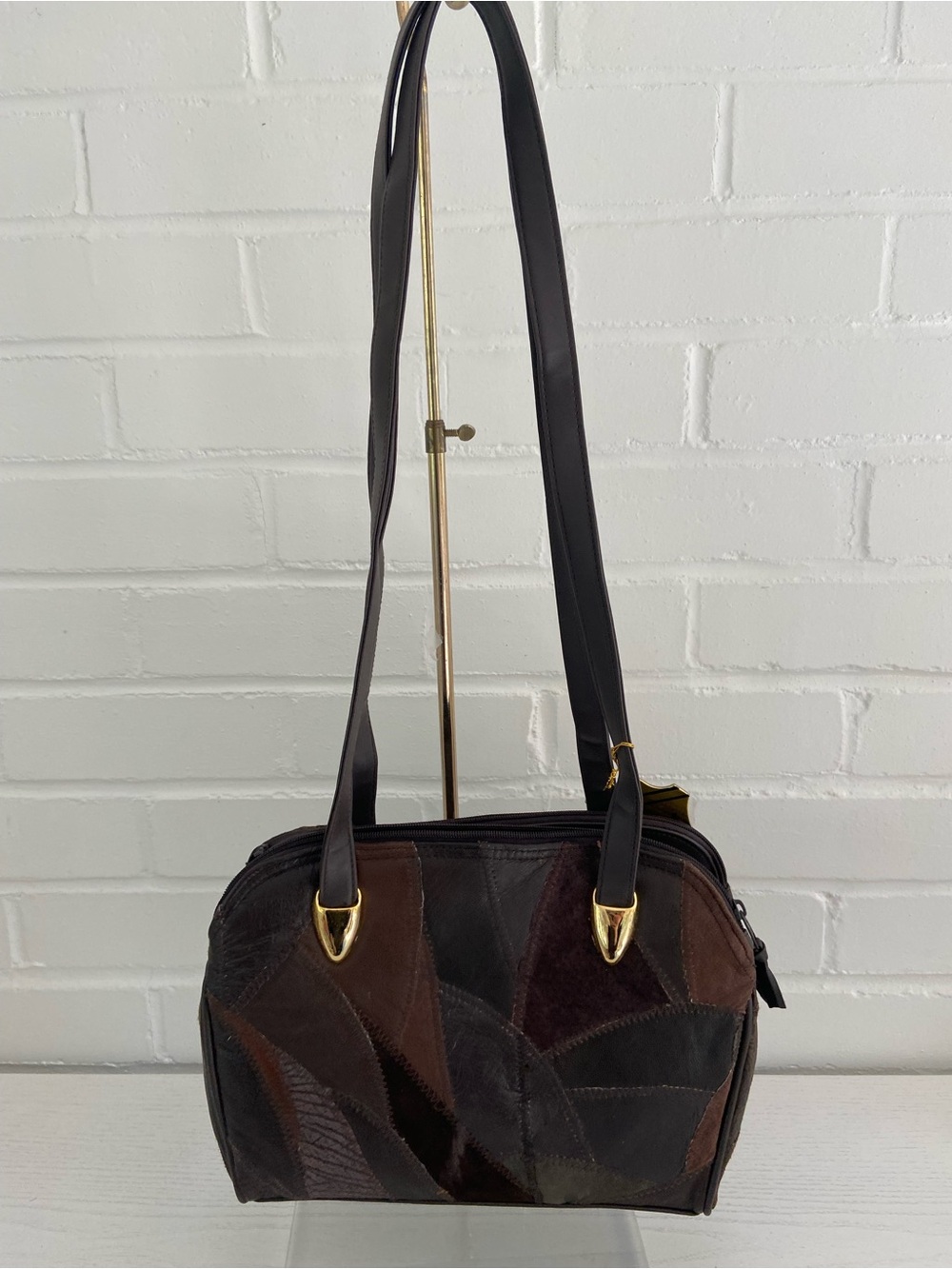 new with tags classic old style brown leather suede shoulder purse from kmart